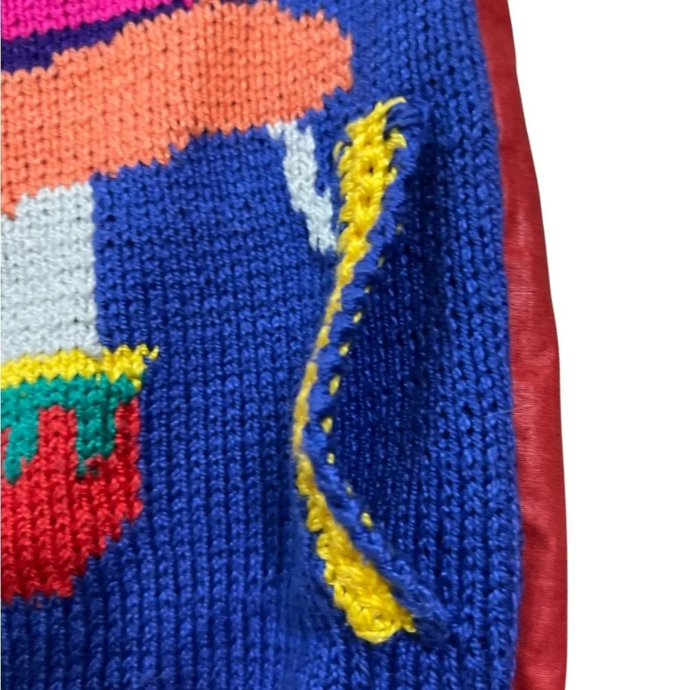 Vintage Circus Cardigan Cotton Tent Striped Clown Elephant Hand Knit Lined - Picture 10 of 14